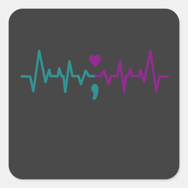 Heart Pulse Suicide Prevention Awareness Mental Square Sticker (Front)