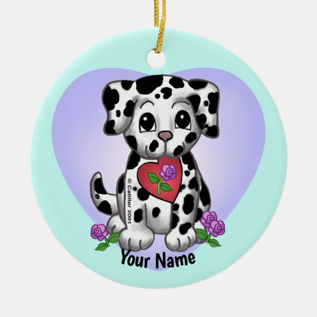 Heart Puppy Dog  Ceramic Ornament (Front)