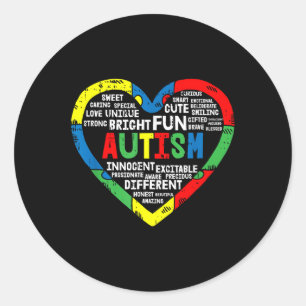 Heart Puzzle Autism Awareness Bright Fun Classic Round Sticker