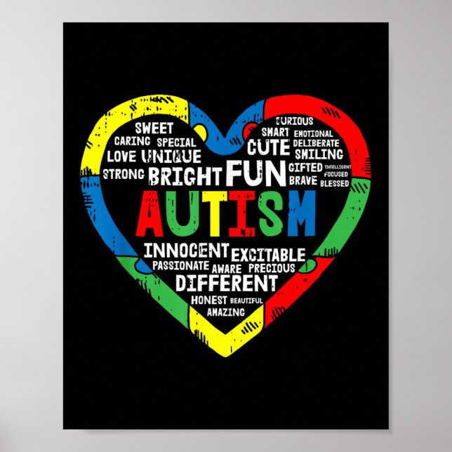 Heart Puzzle Autism Awareness Bright Fun Poster (Front)
