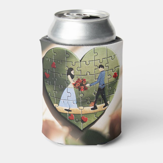 Heart Puzzle Can Cooler - Romantic Drink Accessory (Can Back)