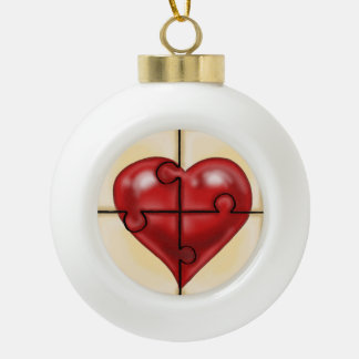 Heart Puzzle Ceramic Ball Christmas Ornament