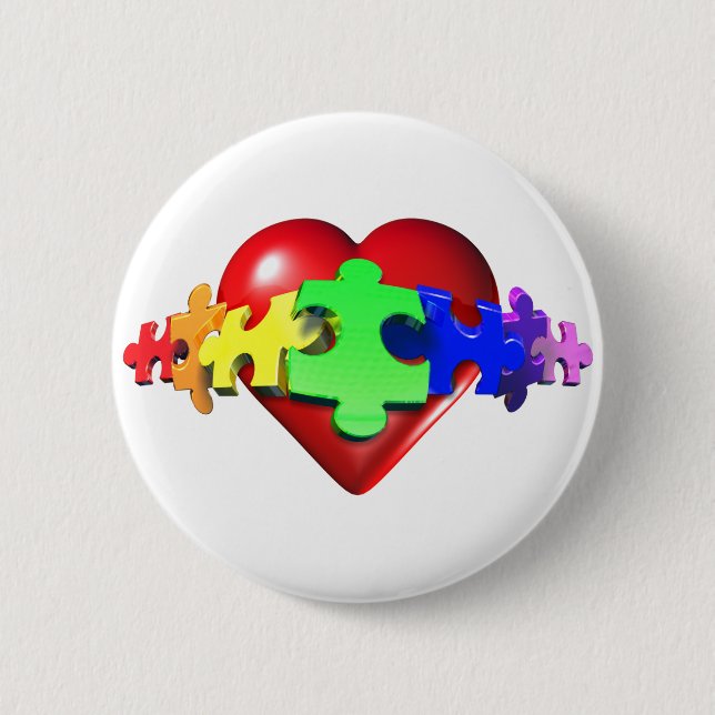 Heart Puzzle Links 6 Cm Round Badge (Front)