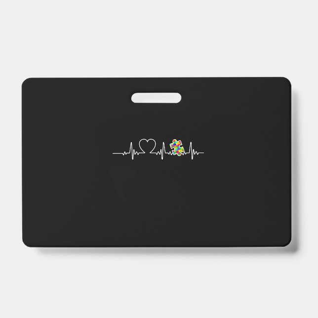 Heart Puzzle Piece Heartbeat Cool Autism Awareness ID Badge (Front)