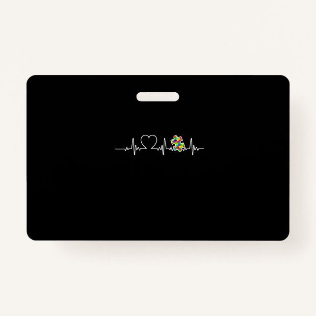 Heart Puzzle Piece Heartbeat Cool Autism Awareness ID Badge (Front)