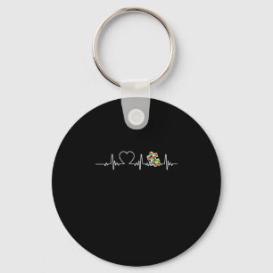 Heart Puzzle Piece Heartbeat Cool Autism Awareness Key Ring
