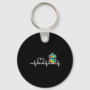 Heart Puzzle Piece Heartbeat Cool Autism Awareness Key Ring