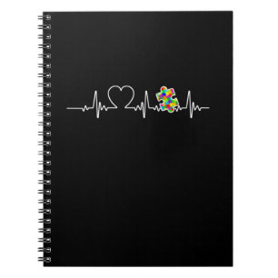 Heart Puzzle Piece Heartbeat Cool Autism Awareness Notebook