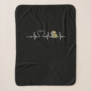 Heart Puzzle Piece Heartbeat Cool Autism Awareness Sherpa Blanket