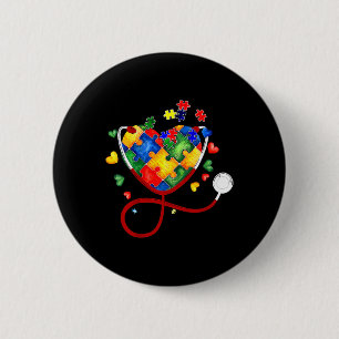 Heart Puzzle Stethoscope Er Rn Cna Nurse Autism Aw 6 Cm Round Badge