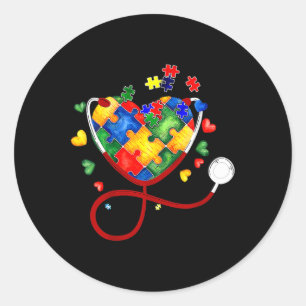 Heart Puzzle Stethoscope Er Rn Cna Nurse Autism Aw Classic Round Sticker
