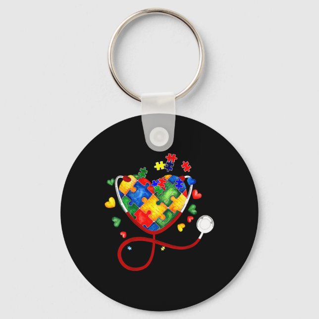 Heart Puzzle Stethoscope Er Rn Cna Nurse Autism Aw Key Ring (Front)