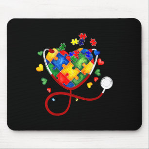 Heart Puzzle Stethoscope Er Rn Cna Nurse Autism Aw Mouse Pad