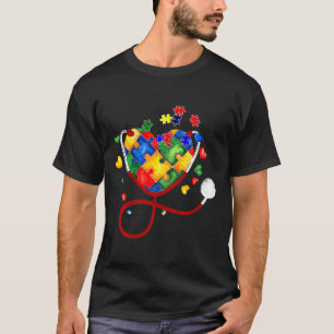 Heart Puzzle Stethoscope Er Rn Cna Nurse Autism Aw T-Shirt