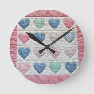 Heart quilt round clock