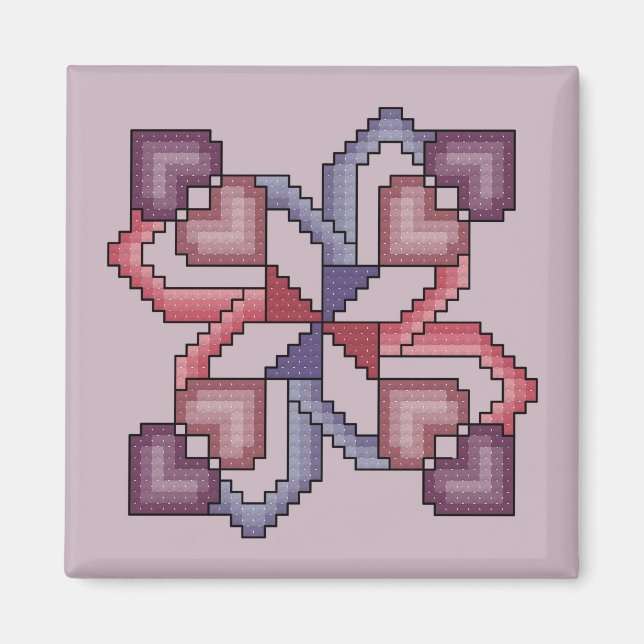 Heart Quilt Square cross stitch pattern Magnet (Front)