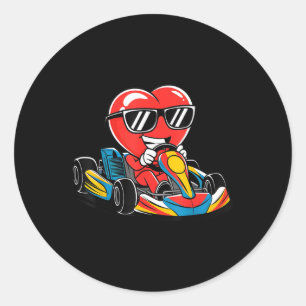 Heart Racing Go-kart Heart Valentines Day Boys Gir Classic Round Sticker