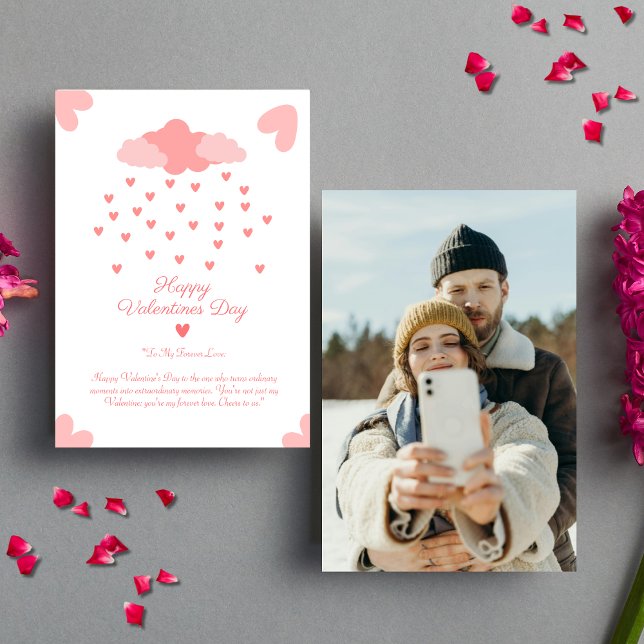 Heart Rain Delight Couple Valentines Day Photo Holiday Card (Creator Uploaded)
