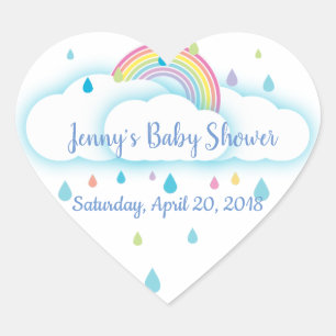 Heart Rainbow Cloud Baby Shower Save The Date Sticker