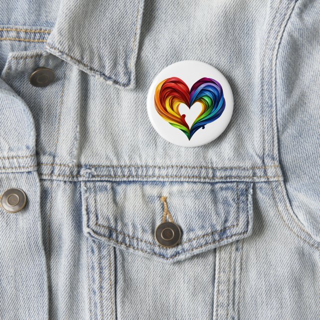 Heart Rainbow Colours 6 Cm Round Badge (In Situ)