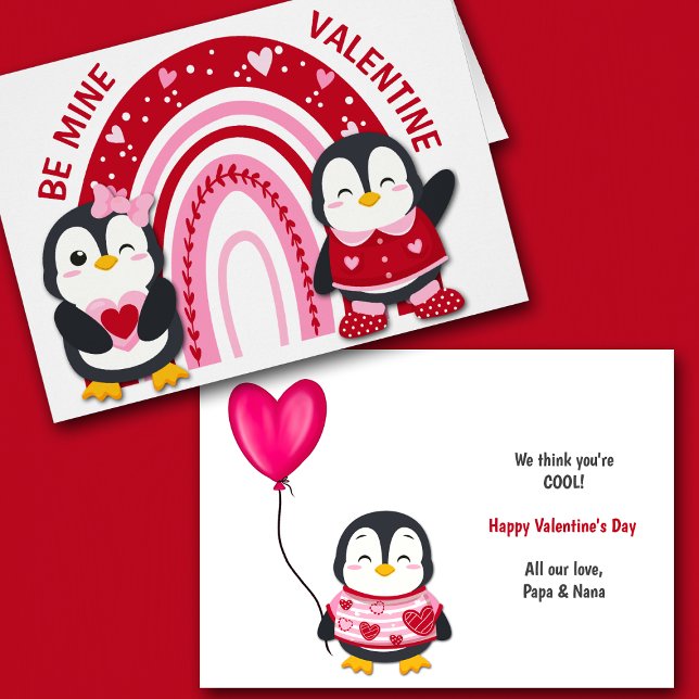 Heart Rainbow Penguin Kids Valentine (Creator Uploaded)