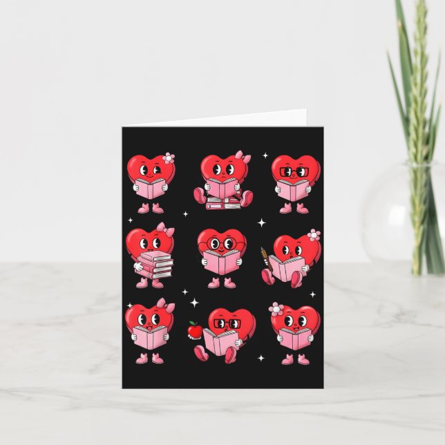 Heart Reading Books Valentine Teacher Boy Girl Boo Card (Front)