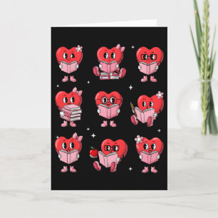 Heart Reading Books Valentine Teacher Boy Girl Boo Card