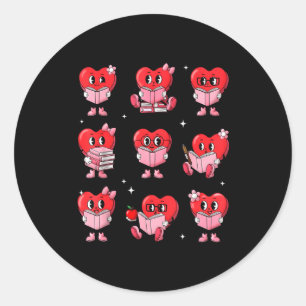 Heart Reading Books Valentine Teacher Boy Girl Boo Classic Round Sticker