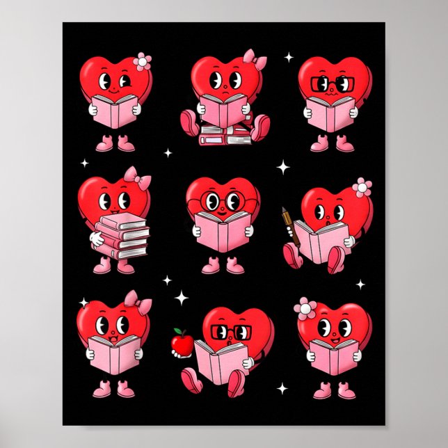 Heart Reading Books Valentine Teacher Boy Girl Boo Poster (Front)