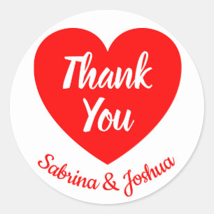 Heart Red And White Thank You Wedding, Party Classic Round Sticker