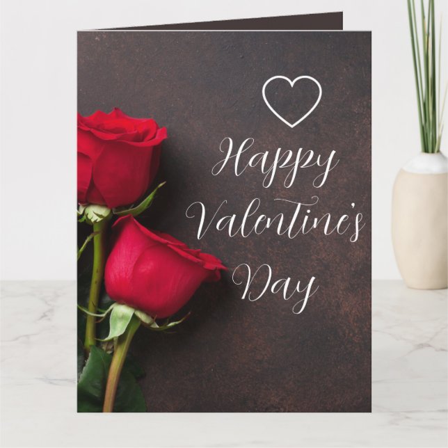 Heart Red Rose Brown Glossy Beautiful Valentine Card (Front)