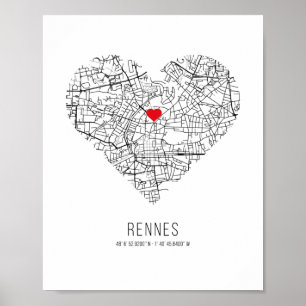 Heart Rennes City Map (France) Poster