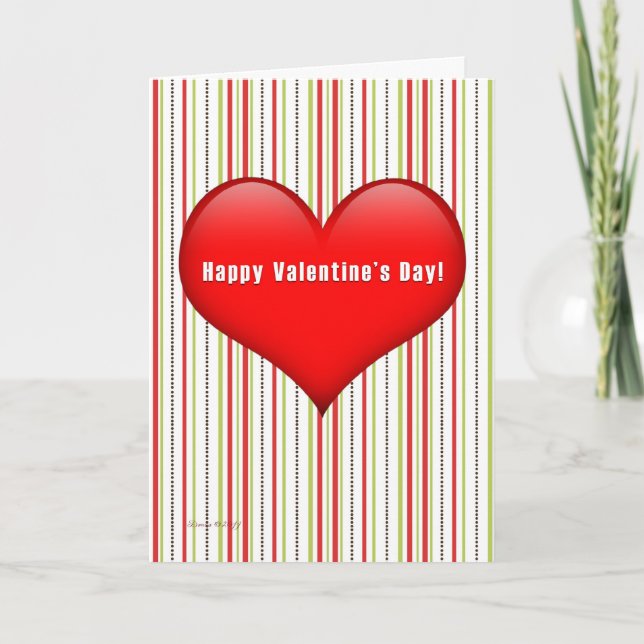 Heart Retro Striped Valentine's Day Card (Front)