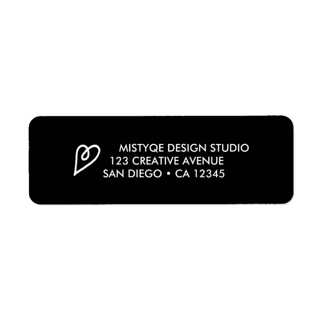 Heart Return Address Label in Black (Front)