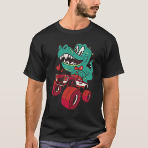 Heart rex Dinosaur in a Monster Truck Valentines T-Shirt