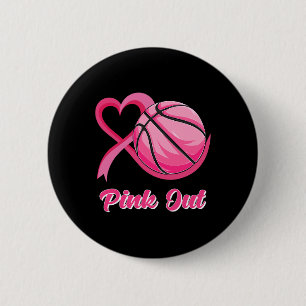 Heart Ribbon Basketball Pink Out Breast Cancer Awa 6 Cm Round Badge