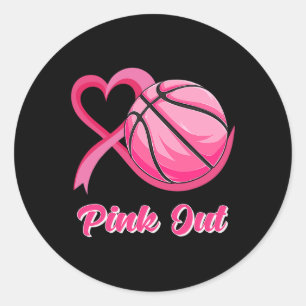 Heart Ribbon Basketball Pink Out Breast Cancer Awa Classic Round Sticker