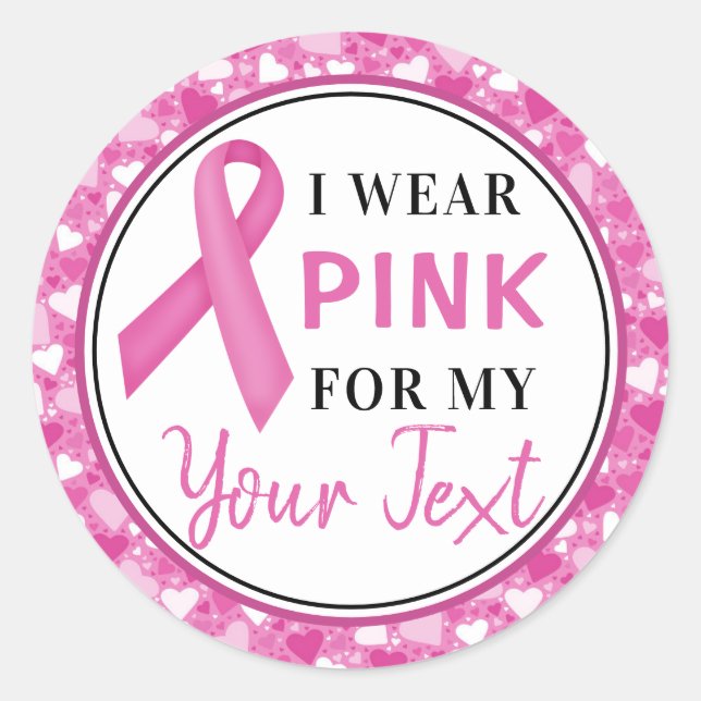 Heart Ribbon Breast Cancer Awareness Design Classic Round Sticker (Front)