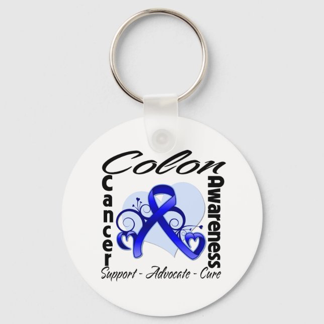 Heart Ribbon - Colon Cancer Awareness Key Ring (Front)