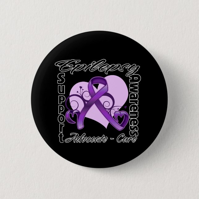 Heart Ribbon - Epilepsy Awareness 6 Cm Round Badge (Front)