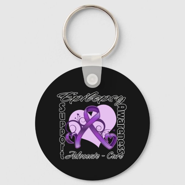 Heart Ribbon - Epilepsy Awareness Key Ring (Front)