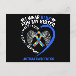 Heart Ribbon I Wear Blue For My Sister Autism Awar Postcard