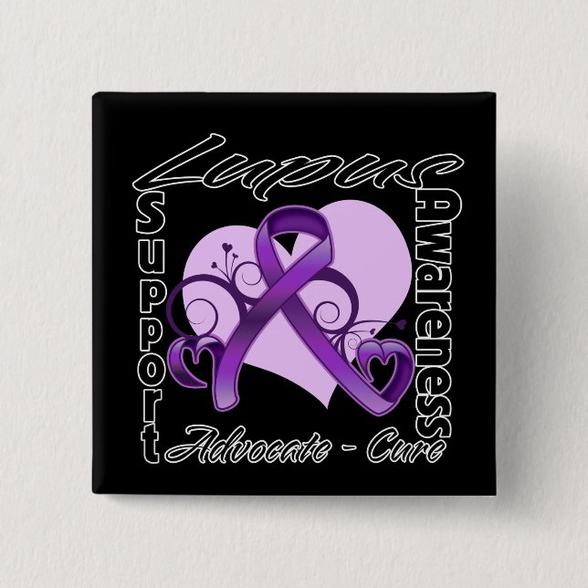 Heart Ribbon - Lupus Awareness 15 Cm Square Badge (Front)