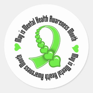 Heart Ribbon May is Mental Health Awareness Month Classic Round Sticker