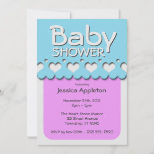 Heart Ribbon Pattern Purple & Blue Baby Shower Invitation