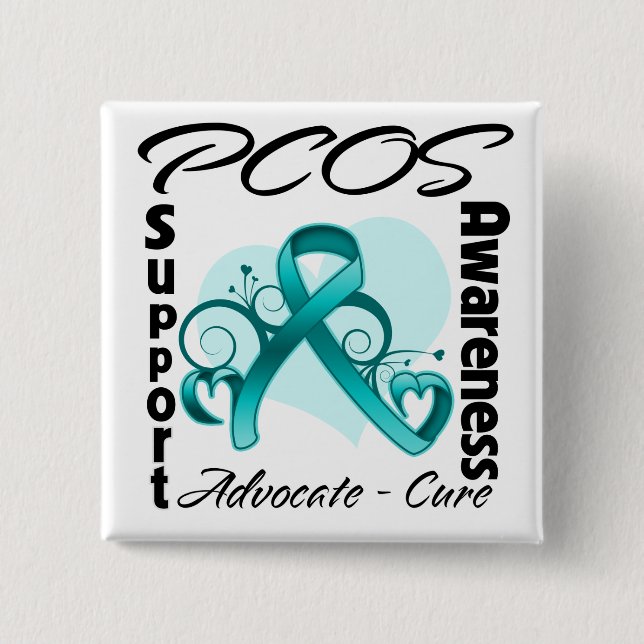 Heart Ribbon - PCOS Awareness 15 Cm Square Badge (Front)