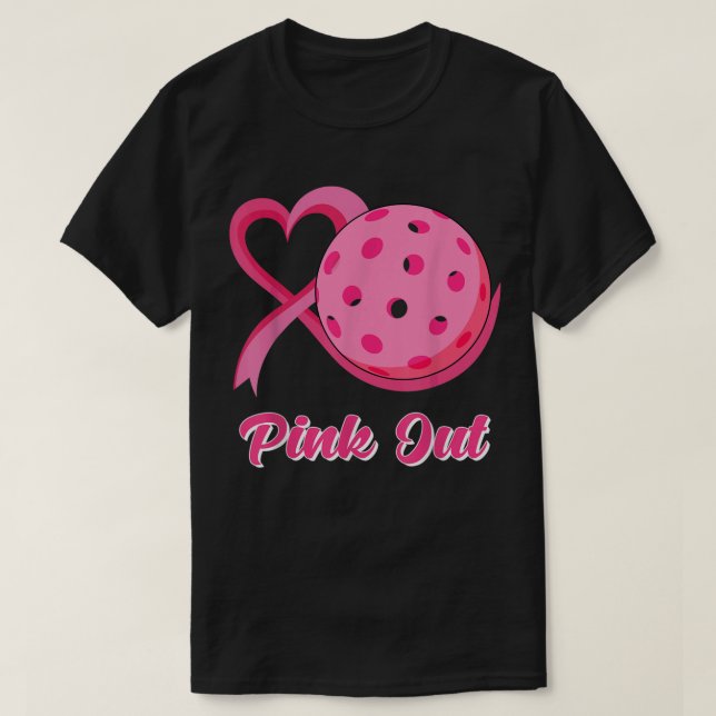 Heart Ribbon Pickleball Pink Out Breast Cancer Awa T-Shirt (Design Front)
