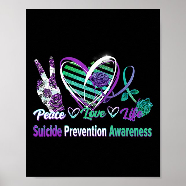 Heart Ribbon Rose Peace Love Mental Health Suicide Poster (Front)