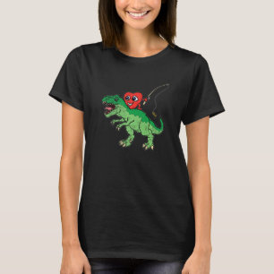 Heart Riding Dinosaur Fishing Valentines Day Cute T-Shirt