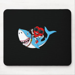 Heart Riding Shark Valentine's Day Fun Boys Girls Mouse Pad
